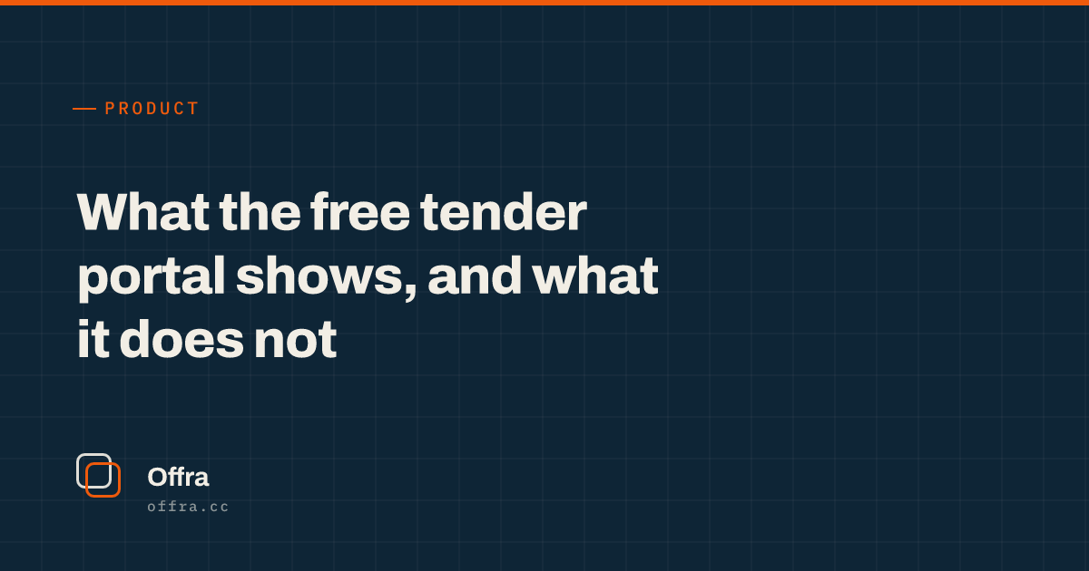 An Offra card reading "What the free tender portal shows, and what it does not"